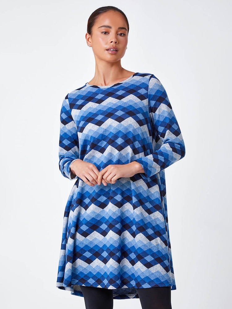 Roman Blue Check Stretch Swing Dress - Image 1 of 1
