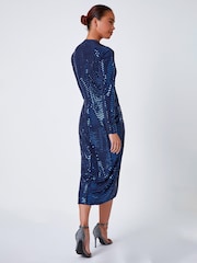 Roman Blue Sequin Wrap Midi Dress - Image 2 of 5