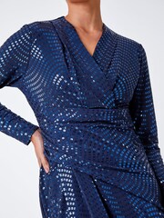 Roman Blue Sequin Wrap Midi Dress - Image 5 of 5