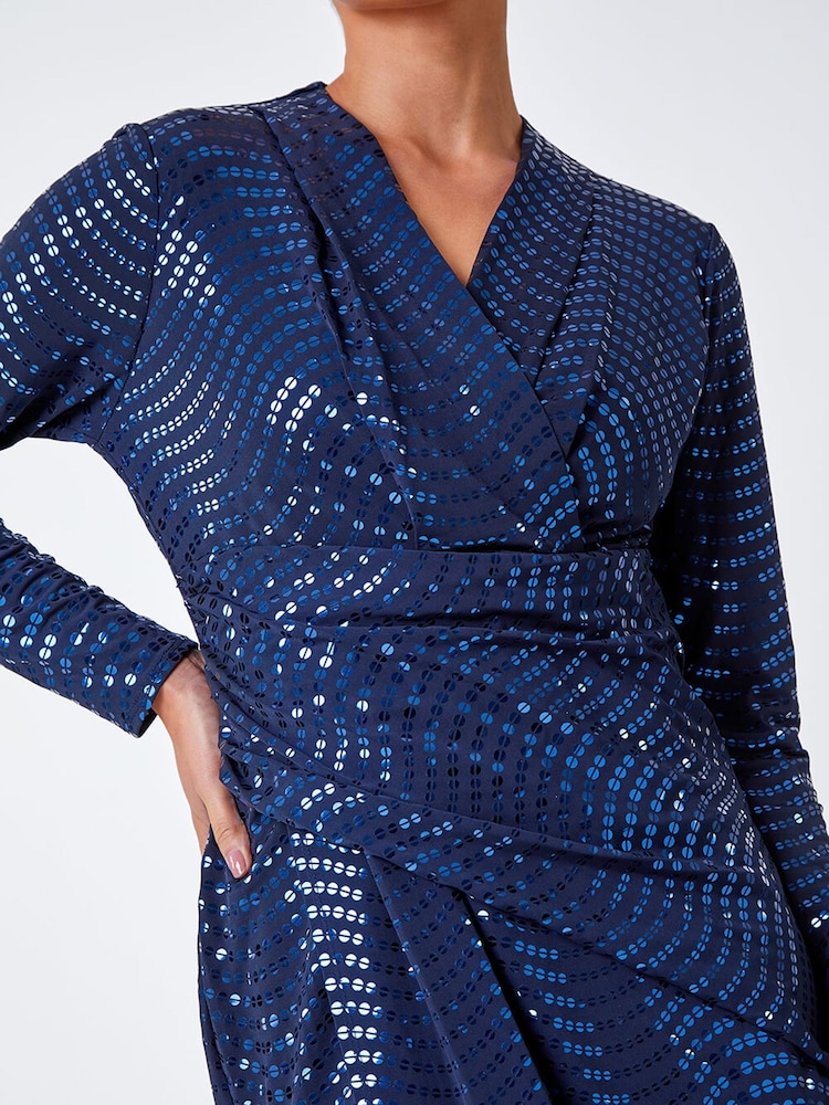 Roman Blue Sequin Wrap Midi Dress - Image 5 of 5