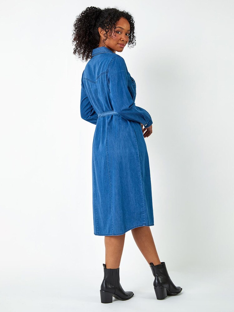 Roman Blue 100% Cotton Denim Shirt Dress - Image 2 of 5 Roman Blue 100% Cotton Denim Shirt Dress - Image 2 of 5