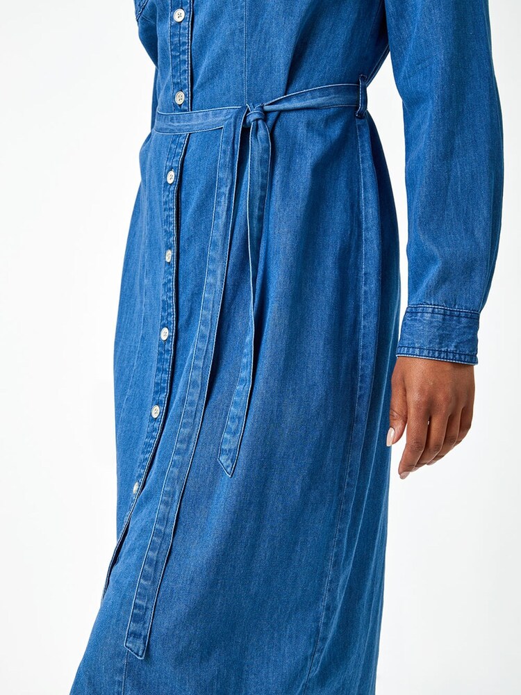 Roman Blue 100% Cotton Denim Shirt Dress - Image 5 of 5 Roman Blue 100% Cotton Denim Shirt Dress - Image 5 of 5