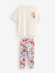 Multicolour Flower 100% Cotton T-Shirt And Leggings Set (3-16yrs) - Image 1 of 8