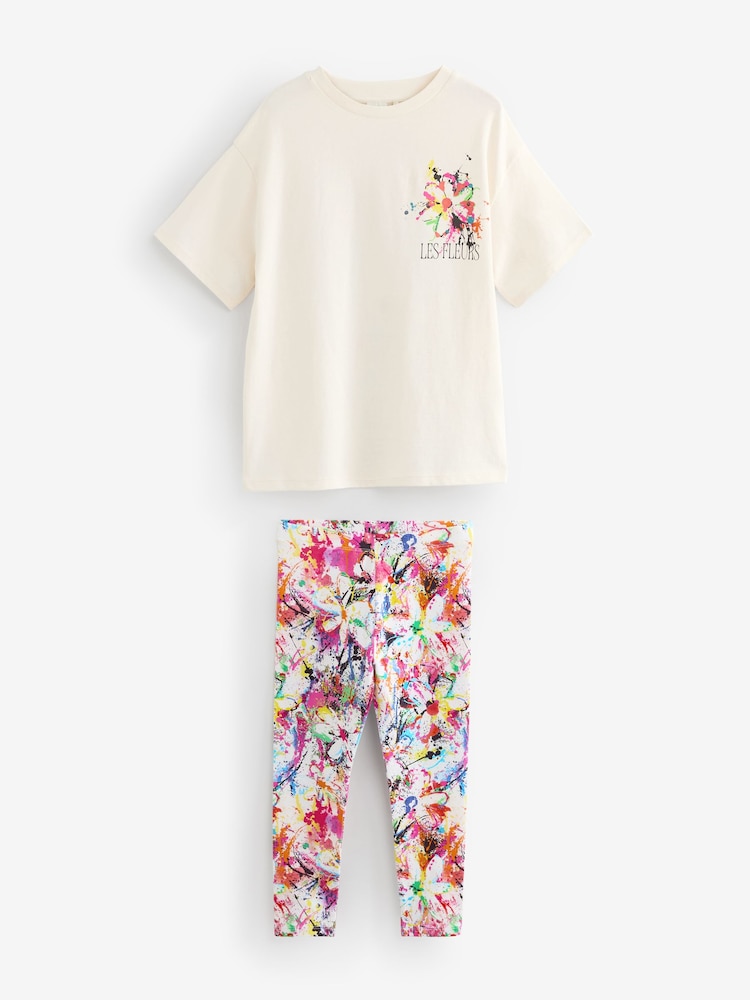 Multicolour Flower 100% Cotton T-Shirt And Leggings Set (3-16yrs) - Image 1 of 8