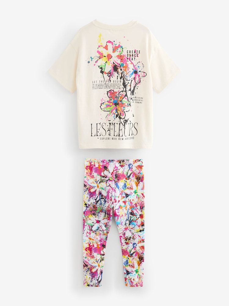 Multicolour Flower 100% Cotton T-Shirt And Leggings Set (3-16yrs) - Image 2 of 8