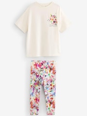 Multicolour Flower 100% Cotton T-Shirt And Leggings Set (3-16yrs) - Image 6 of 8