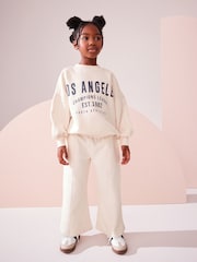 Ecru Slogan Sweatshirt And Wide Leg Joggers Set (3-16yrs) - Image 1 of 7