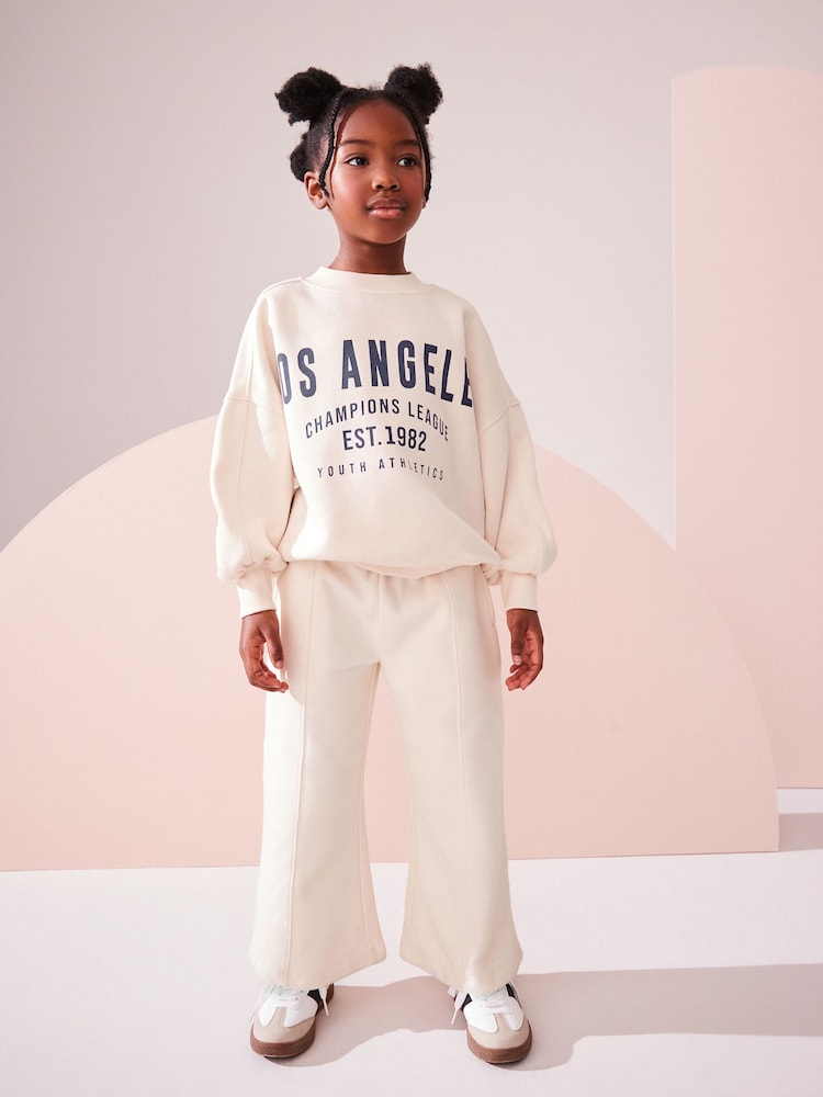 Ecru Slogan Sweatshirt And Wide Leg Joggers Set (3-16yrs) - Image 1 of 7