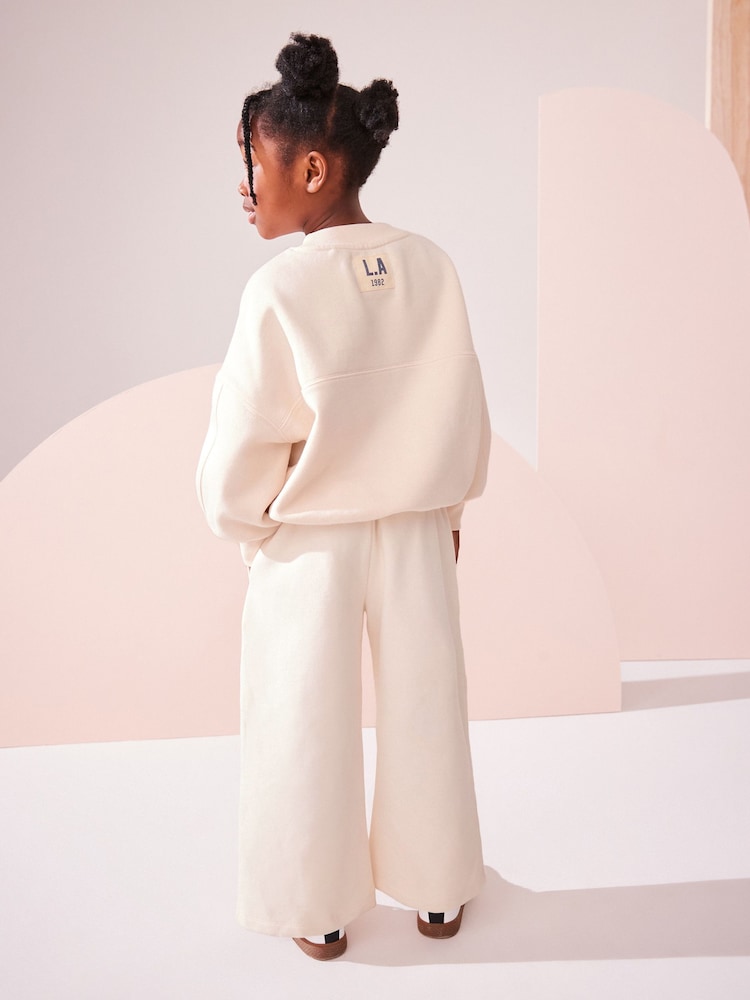 Ecru Slogan Sweatshirt And Wide Leg Joggers Set (3-16yrs) - Image 2 of 7