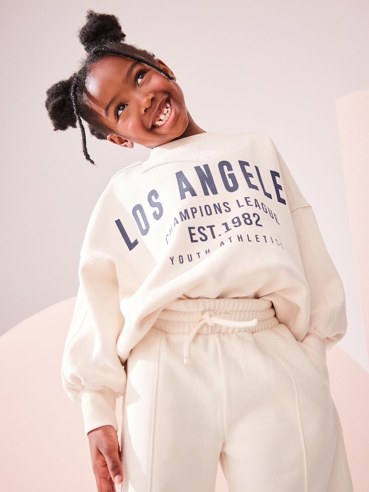 Ecru Slogan Sweatshirt And Wide Leg Joggers Set (3-16yrs) - Image 4 of 7