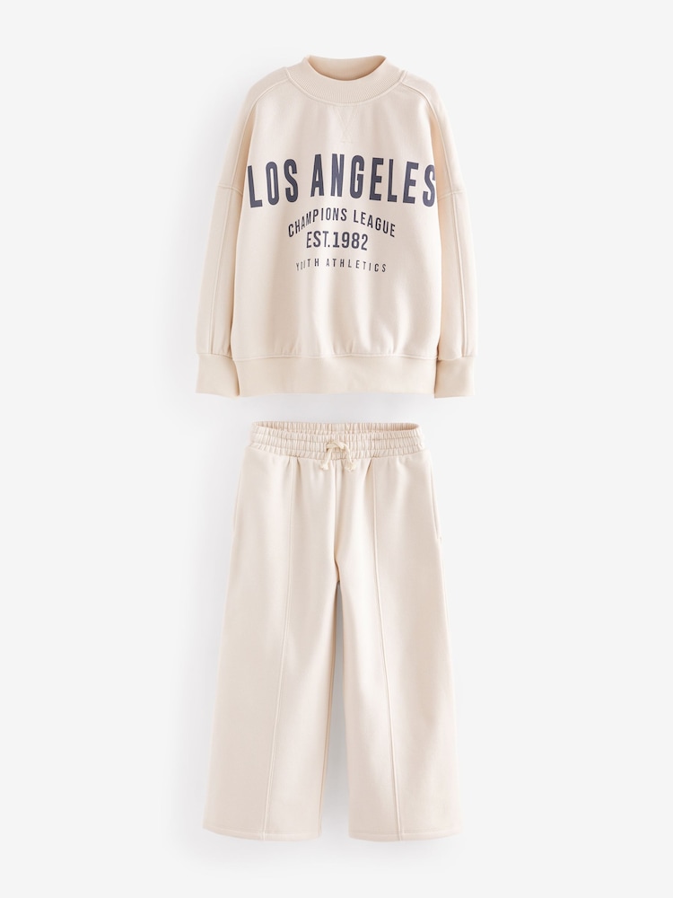 Ecru Slogan Sweatshirt And Wide Leg Joggers Set (3-16yrs) - Image 5 of 7