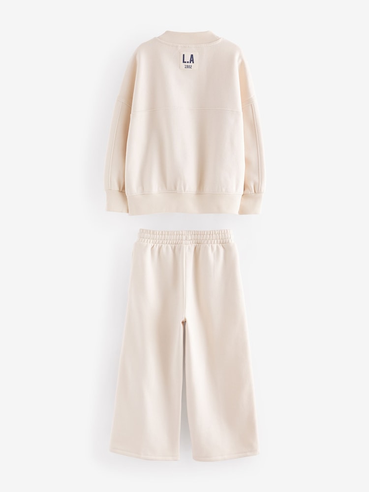 Ecru Slogan Sweatshirt And Wide Leg Joggers Set (3-16yrs) - Image 6 of 7