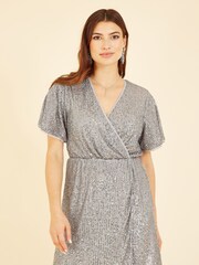 Mela Silver Sequin Kimono Sleeve Wrap Dress - Image 3 of 6