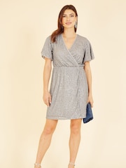 Mela Silver Sequin Kimono Sleeve Wrap Dress - Image 4 of 6