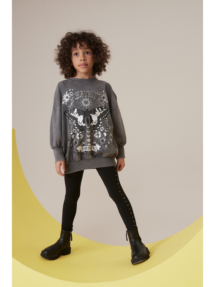 Charcoal Grey Butterfly Sweatshirt And Leggings Set (3-16yrs) - Image 1 of 7