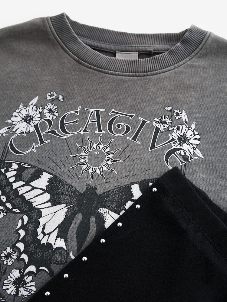 Charcoal Grey Butterfly Sweatshirt And Leggings Set (3-16yrs) - Image 7 of 7
