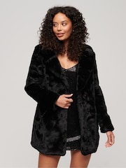 Superdry Black Vintage Mid Faux Fur Coat - Image 2 of 5