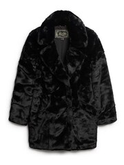 Superdry Black Vintage Mid Faux Fur Coat - Image 4 of 5