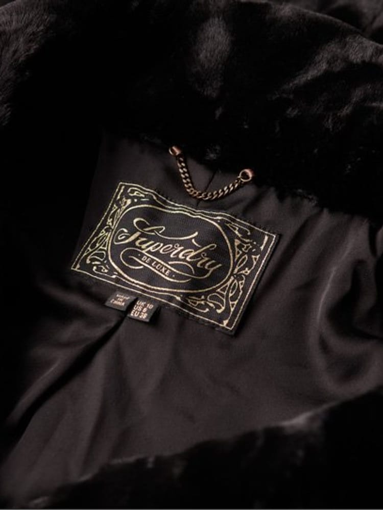 Superdry Black Vintage Mid Faux Fur Coat - Image 5 of 5