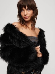 Superdry Black Short Faux Fur Jacket - Image 1 of 6