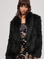 Superdry Black Short Faux Fur Jacket - Image 2 of 6