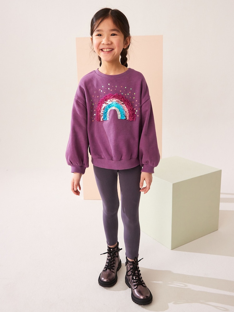 Berry Red Rainbow Sequin Sweatshirt And Legging Set (3-16yrs) - Image 1 of 4