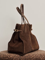 Reiss Tan Indigo Suede Oversized Tote Bag - Image 1 of 6