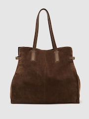 Reiss Tan Indigo Suede Oversized Tote Bag - Image 2 of 6