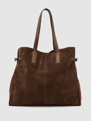 Reiss Tan Indigo Suede Oversized Tote Bag - Image 4 of 6