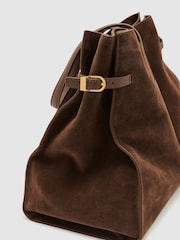 Reiss Tan Indigo Suede Oversized Tote Bag - Image 6 of 6
