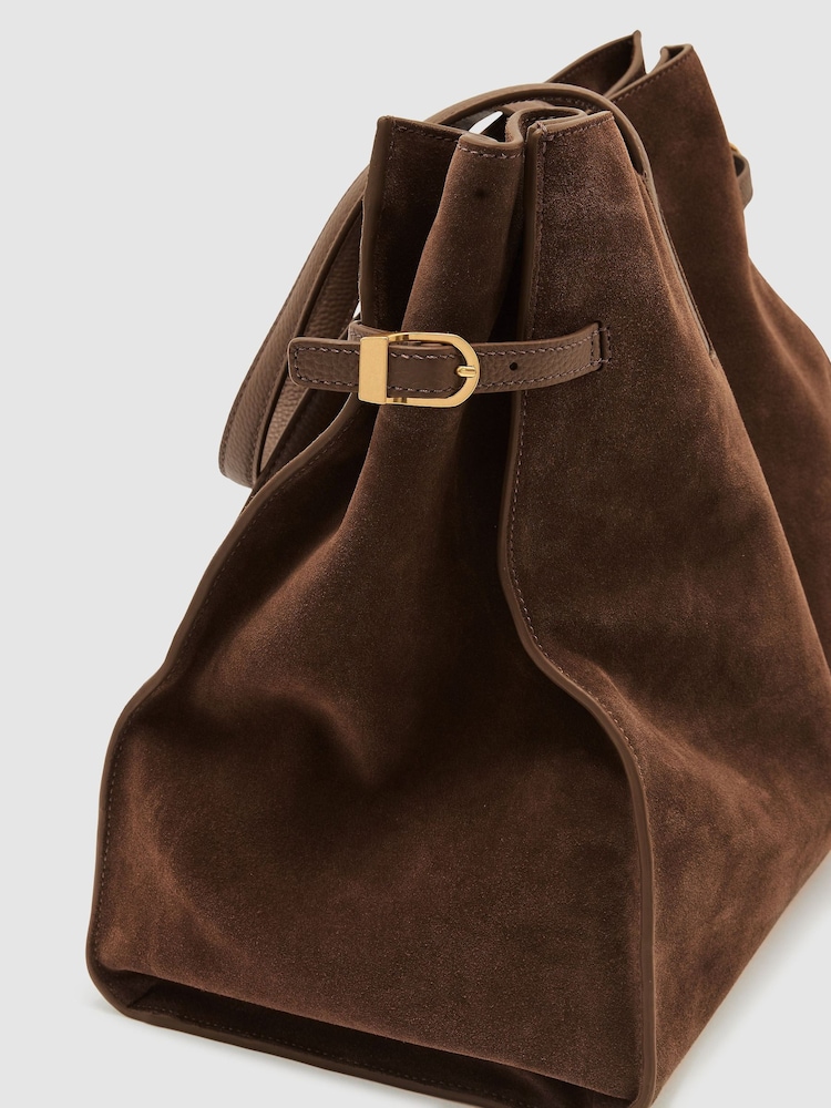 Reiss Tan Indigo Suede Oversized Tote Bag - Image 7 of 7