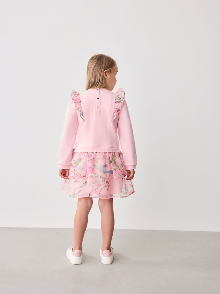 Baker by Ted Baker Pink Organza Frill Sweat Dress - Image 2 of 7
