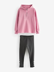 Pink Half Zip 100% Cotton Hoodie And Leggings Set (3-16yrs) - Image 6 of 9