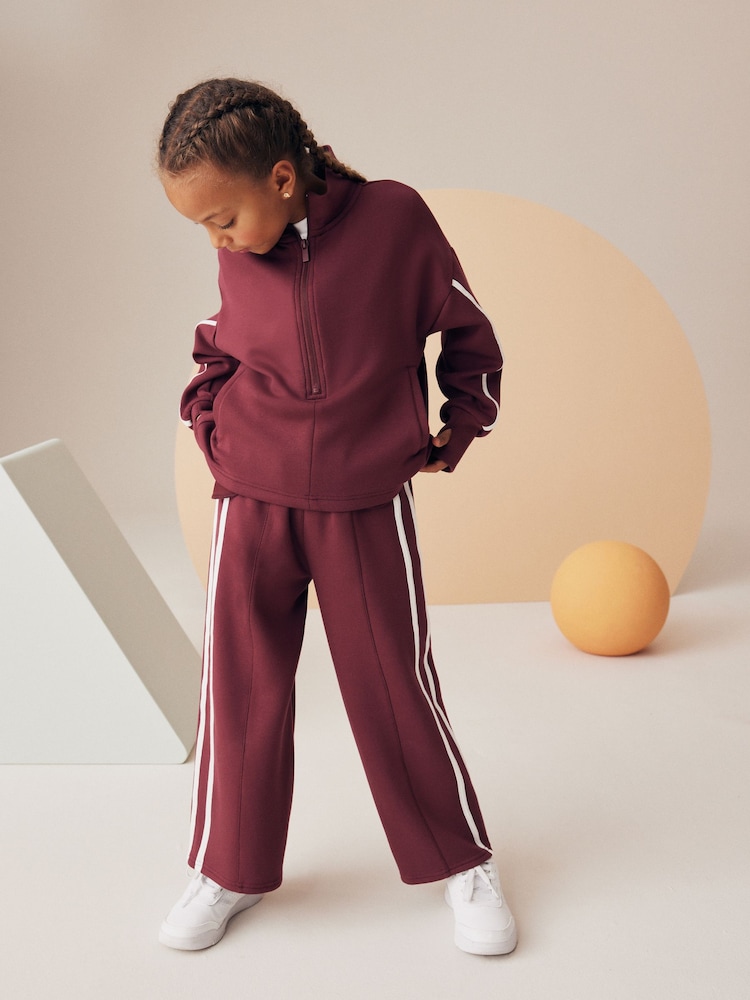 Burgundy Half Zip Top And Wide Leg Joggers Set (3-16yrs) - Image 2 of 9