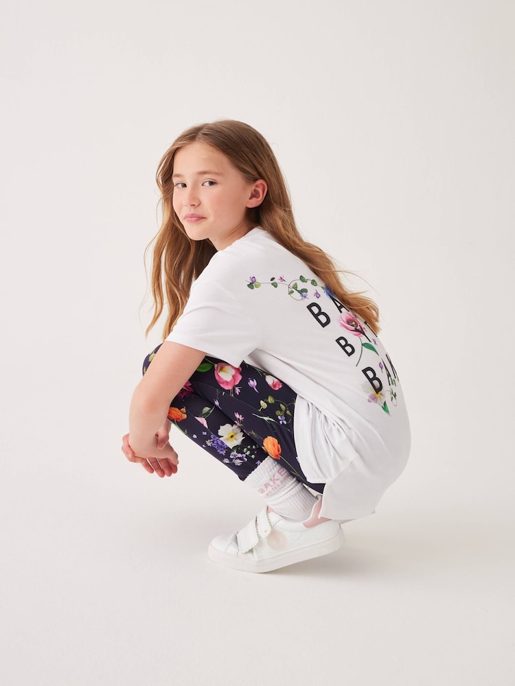 Baker by Ted Baker Navy Floral Graphic 100% Cotton T-Shirt And Leggings Set - Image 1 of 4