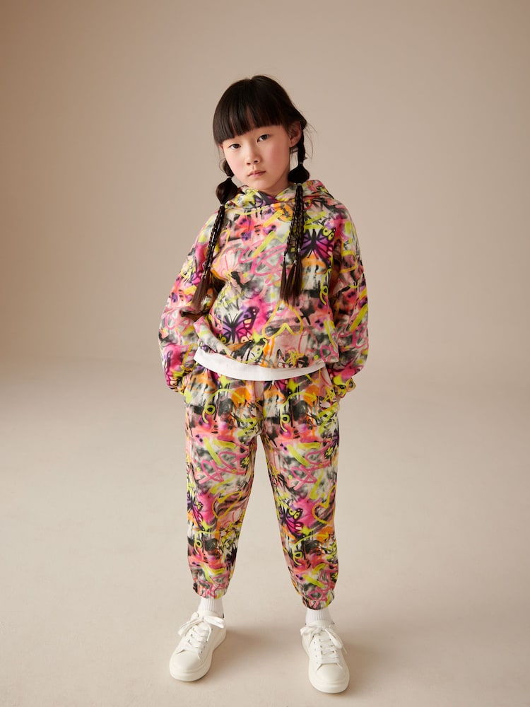Ecru/Pink Graffiti Printed Hoodie and Joggers Set (3-16yrs) - Image 1 of 9