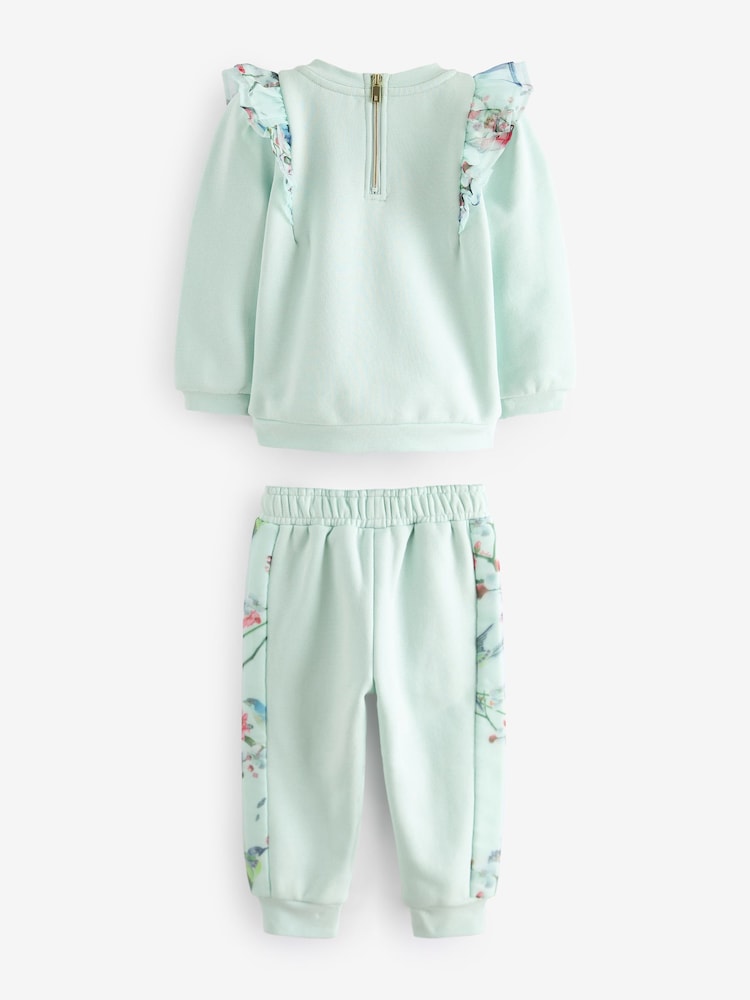 Verde mentol - Set de 2 piese cu bluză de molton cu volane și pantaloni sport Baker by Ted Baker - Image 7 of 10