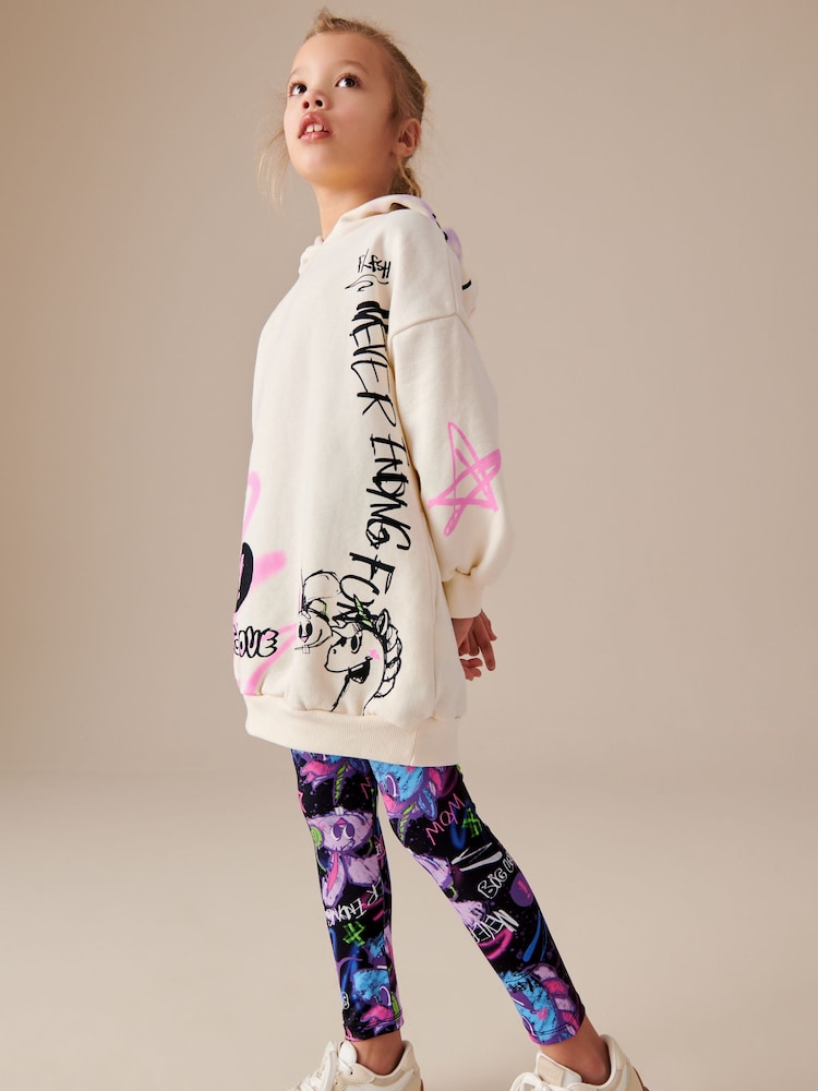 Multi Purple Graffiti Longline Hoodie And Legging Set (3-16yrs) - Image 1 of 9