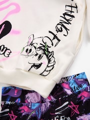 Multi Purple Graffiti Longline Hoodie And Legging Set (3-16yrs) - Image 8 of 9