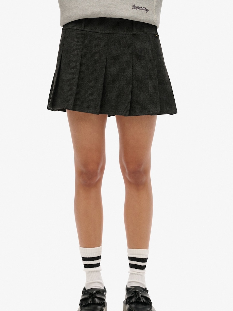 Superdry Grey Low Rise Pleated Mini Skirt - Image 1 of 5