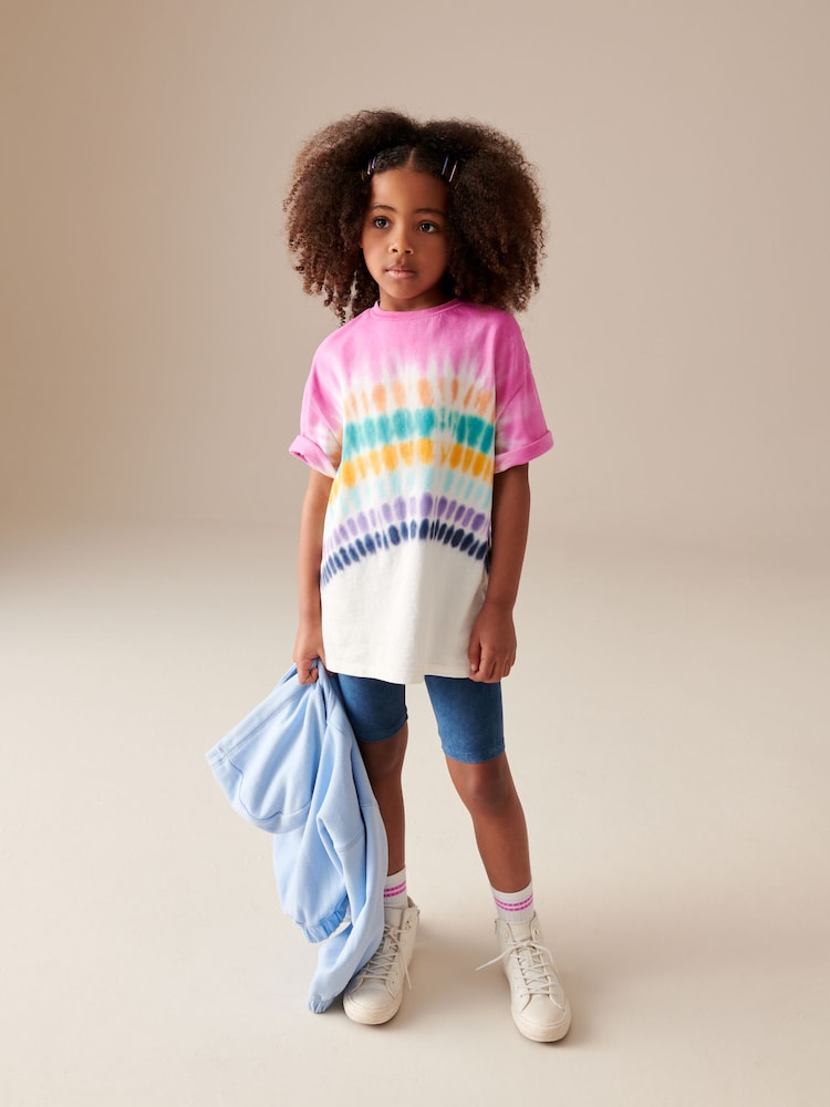 Multi Tie Dye 100% Cotton T-Shirt And Cycling Shorts Set (3-16yrs) - Image 1 of 7