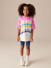 Multi Tie Dye 100% Cotton T-Shirt And Cycling Shorts Set (3-16yrs) - Image 2 of 7