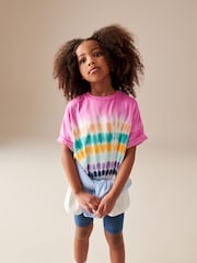 Multi Tie Dye 100% Cotton T-Shirt And Cycling Shorts Set (3-16yrs) - Image 4 of 7
