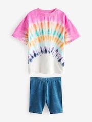 Multi Tie Dye 100% Cotton T-Shirt And Cycling Shorts Set (3-16yrs) - Image 5 of 7