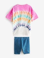 Multi Tie Dye 100% Cotton T-Shirt And Cycling Shorts Set (3-16yrs) - Image 6 of 7