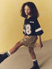 Black/Gold Varisty Tshirt And Sequin Skirt Set (3-14yrs) - Image 3 of 8