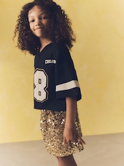 Black/Gold Varisty Tshirt And Sequin Skirt Set (3-14yrs) - Image 4 of 8