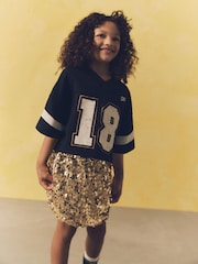 Black/Gold Varisty Tshirt And Sequin Skirt Set (3-14yrs) - Image 5 of 8