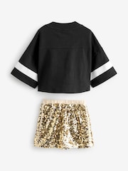 Black/Gold Varisty Tshirt And Sequin Skirt Set (3-14yrs) - Image 7 of 8