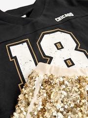 Black/Gold Varisty Tshirt And Sequin Skirt Set (3-14yrs) - Image 8 of 8